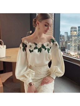 MISS MOSA BY AKANKSHA - Azalea Beige Floral Statement Top