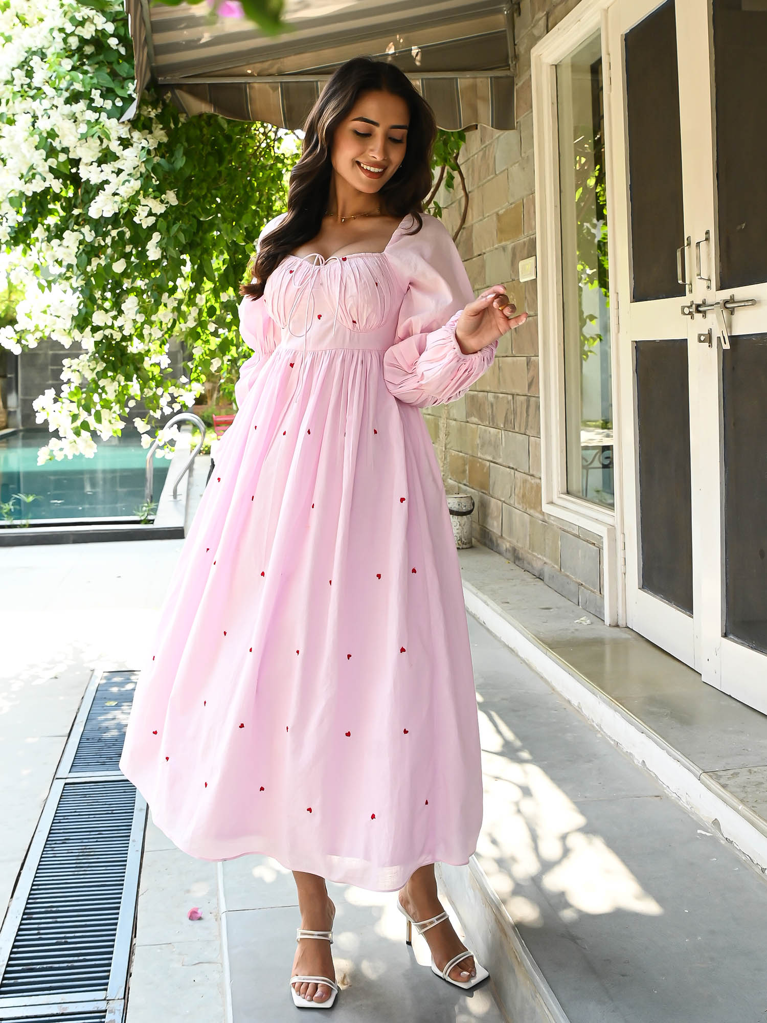 Buy ORDINAREE Pink Ballet Heart Cotton Maxi Dress Online