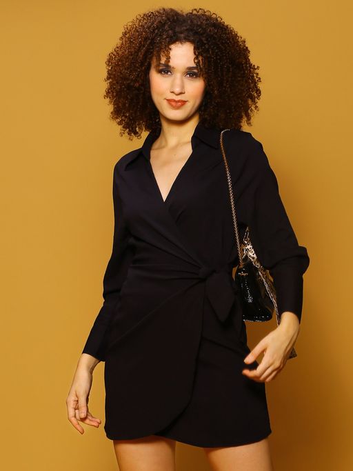 Buy Sera Black Solid Casual Fit and Flare Mini Dress Online