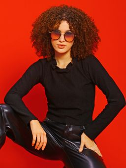 Sera - Black Solid Crop Regular Top