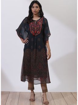 Lakshita - Forest Green Printed & Embroidered Nargis Kaftan