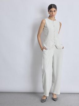 The Label Life - White Pinstripe Straight Fit Pants