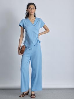 The Label Life - Ice Blue High-Waist Flared Pants
