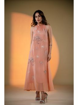Amrood - Peach Ruffle Neck Embroidery Dress with Inner (Set of 2)