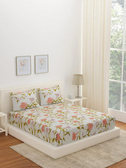 At Home by Nilkamal - Arias Floral CVC Satin Bedsheet with 2 Pillow Covers (Multicolor) (King)