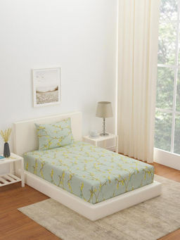 At Home by Nilkamal - Arias Floral CVC Satin Bedsheet with 1 Pillow Cover (Grey) (Single)