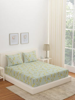 At Home by Nilkamal - Arias Floral CVC Satin Bedsheet with 2 Pillow Covers (Grey) (King)