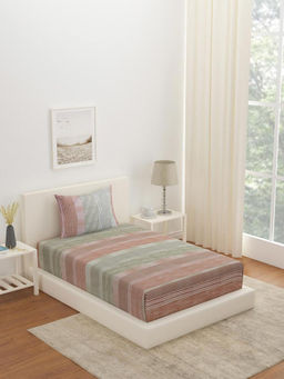 At Home by Nilkamal - Arias Striped CVC Satin Bedsheet with 1 Pillow Cover (Grey) (Single)