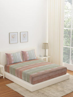 At Home by Nilkamal - Arias Striped CVC Satin Bedsheet with 2 Pillow Covers (Grey) (King)