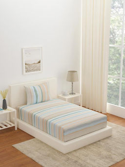 At Home by Nilkamal - Arias Striped CVC Satin Bedsheet with 1 Pillow Cover (Multicolor) (Single)