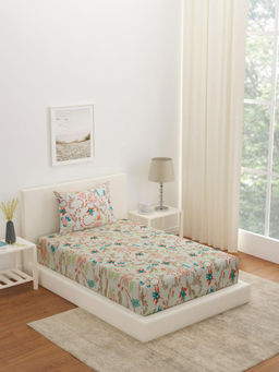 At Home by Nilkamal - Arias Floral CVC Satin Bedsheet with 1 Pillow Cover (Multicolor) (Single)