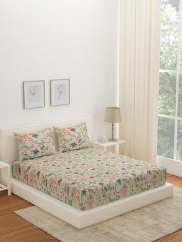 At Home by Nilkamal - Arias Floral CVC Satin Bedsheet with 2 Pillow Covers (Multicolor) (King)