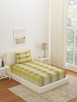 At Home by Nilkamal - Arias Checkered CVC Satin Bedsheet with 1 Pillow Cover (Multicolor) (Single)
