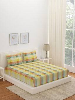 At Home by Nilkamal - Arias Checkered CVC Satin Bedsheet with 2 Pillow Covers (Multicolor) (King)