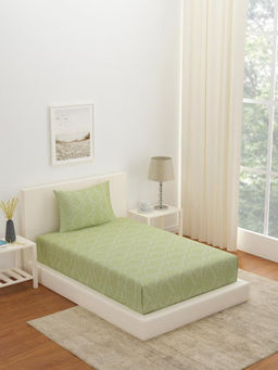 At Home by Nilkamal - Arias Abstract CVC Satin Bedsheet with 1 Pillow Cover (Green) (Single)