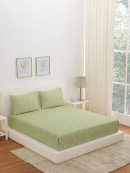 At Home by Nilkamal - Arias Abstract CVC Satin Bedsheet with 2 Pillow Covers (Green) (King)