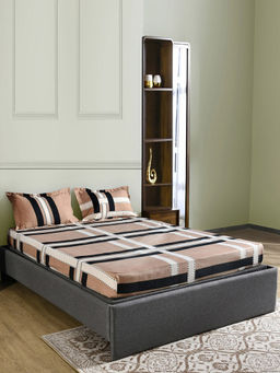 At Home by Nilkamal - Ammara Checkered Polyester Bedsheet with 2 Pillow Covers (Beige) (Queen)