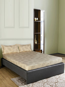 At Home by Nilkamal - Ammara Leaf Design Polyester Bedsheet with 2 Pillow Covers (Beige) (Queen)