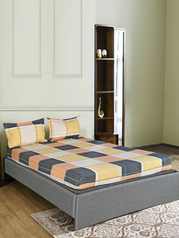 At Home by Nilkamal - Aurora Checkered Polyester Bedsheet with 2 Pillow Covers (Multicolor) (Queen)