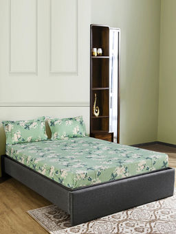 At Home by Nilkamal - Ammara Floral Polyester Bedsheet with 2 Pillow Covers (Green) (Queen)