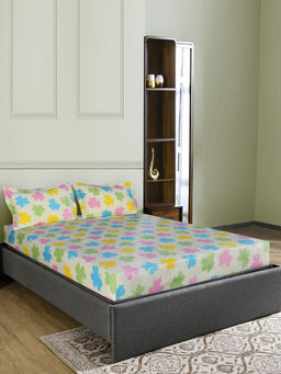 At Home by Nilkamal - Ammara Leaf Design Polyester Bedsheet with 2 Pillow Covers (Multicolor) (Queen)