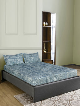 At Home by Nilkamal - Ammara Abstract Polyester Bedsheet with 2 Pillow Covers (Blue) (Queen)