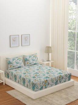 At Home by Nilkamal - Arias Floral Cotton Bedsheet with 2 Pillow Covers (Blue) (King)