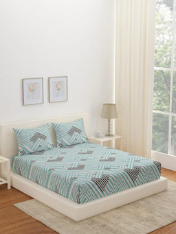 At Home by Nilkamal - Arias Abstract Cotton Bedsheet with 2 Pillow Covers (Blue) (King)