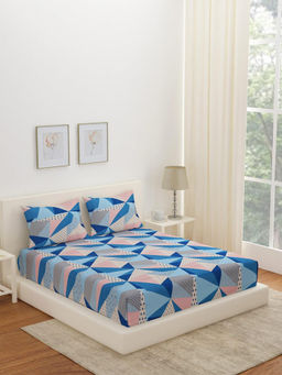 At Home by Nilkamal - Arias Geometric Cotton Bedsheet with 2 Pillow Covers (Blue) (King)