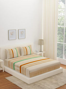 At Home by Nilkamal - Arias Striped Cotton Bedsheet with 2 Pillow Covers (Brown) (King)