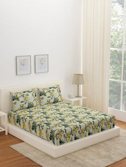 At Home by Nilkamal - Arias Floral Cotton Bedsheet with 2 Pillow Covers (Green) (King)