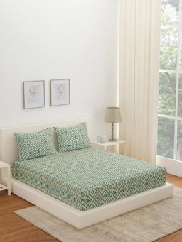 At Home by Nilkamal - Arias Abstract Cotton Bedsheet with 2 Pillow Covers (Seagreen) (King)