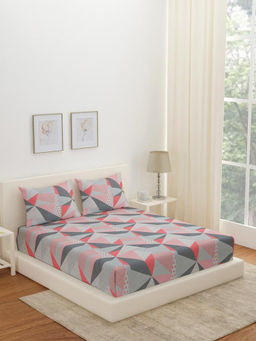 At Home by Nilkamal - Arias Geometric Cotton Bedsheet with 2 Pillow Covers (Grey) (King)