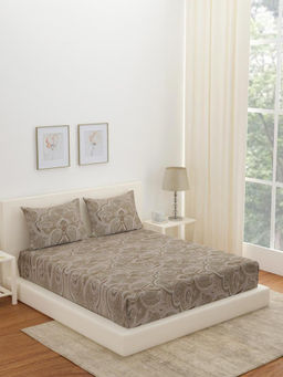 At Home by Nilkamal - Arias Damask Cotton Bedsheet with 2 Pillow Covers (Beige) (King)