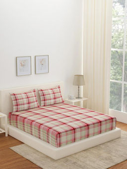 At Home by Nilkamal - Arias Checkered Cotton Bedsheet with 2 Pillow Covers (Pink) (King)