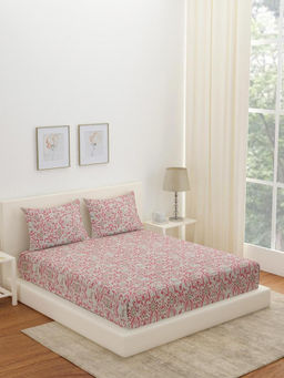 At Home by Nilkamal - Arias Abstract Cotton Bedsheet with 2 Pillow Covers (Pink) (King)