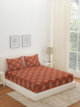 At Home by Nilkamal - Arias Abstract Cotton Bedsheet with 2 Pillow Covers (Red) (King)