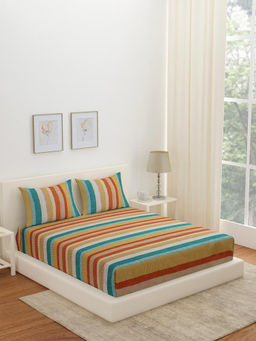 At Home by Nilkamal - Arias Striped Cotton Bedsheet with 2 Pillow Covers (Multicolor) (King)