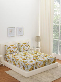 At Home by Nilkamal - Arias Floral Cotton Bedsheet with 2 Pillow Covers (Yellow) (King)