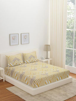 At Home by Nilkamal - Arias Geometric Cotton Bedsheet with 2 Pillow Covers (Yellow) (King)