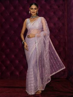 Libas - Lavender Sequine Embellished Saree With Embellished Border And Blouse Piece