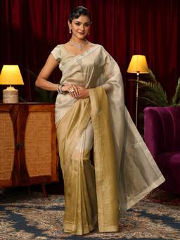 Libas - Mustard Solid Saree With Embellished Border and Blouse Piece