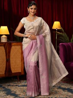 Libas - Pink Solid Saree With Embellished Border and Blouse Piece