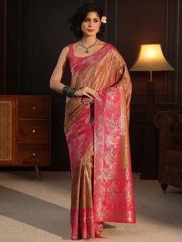 Libas - Rust Ethnic Motif Woven Design Saree With A Blouse Piece