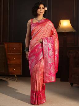 Libas - Peach Ethnic Motif Woven Design Saree With A Blouse Piece