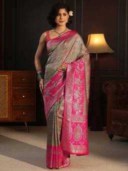 Libas - Grey Ethnic Motif Woven Design Saree With A Blouse Piece