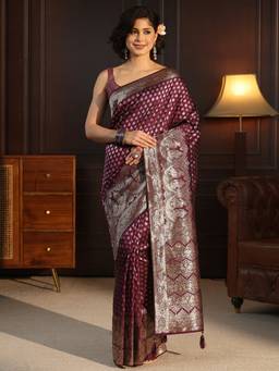 Libas - Purple Ethnic Motif Woven Design Saree With A Blouse Piece