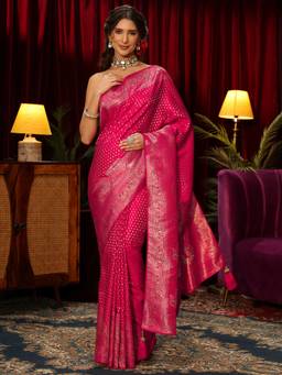 Libas - Pink Ethnic Motif Woven Design Saree With A Blouse Piece