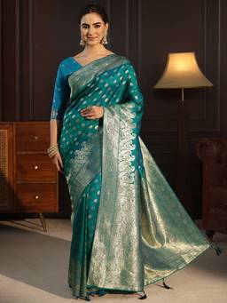 Libas - Blue Ethnic Motif Woven Design Saree With A Blouse Piece