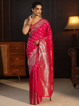 Libas - Pink Ethnic Motif Woven Design Saree With A Blouse Piece